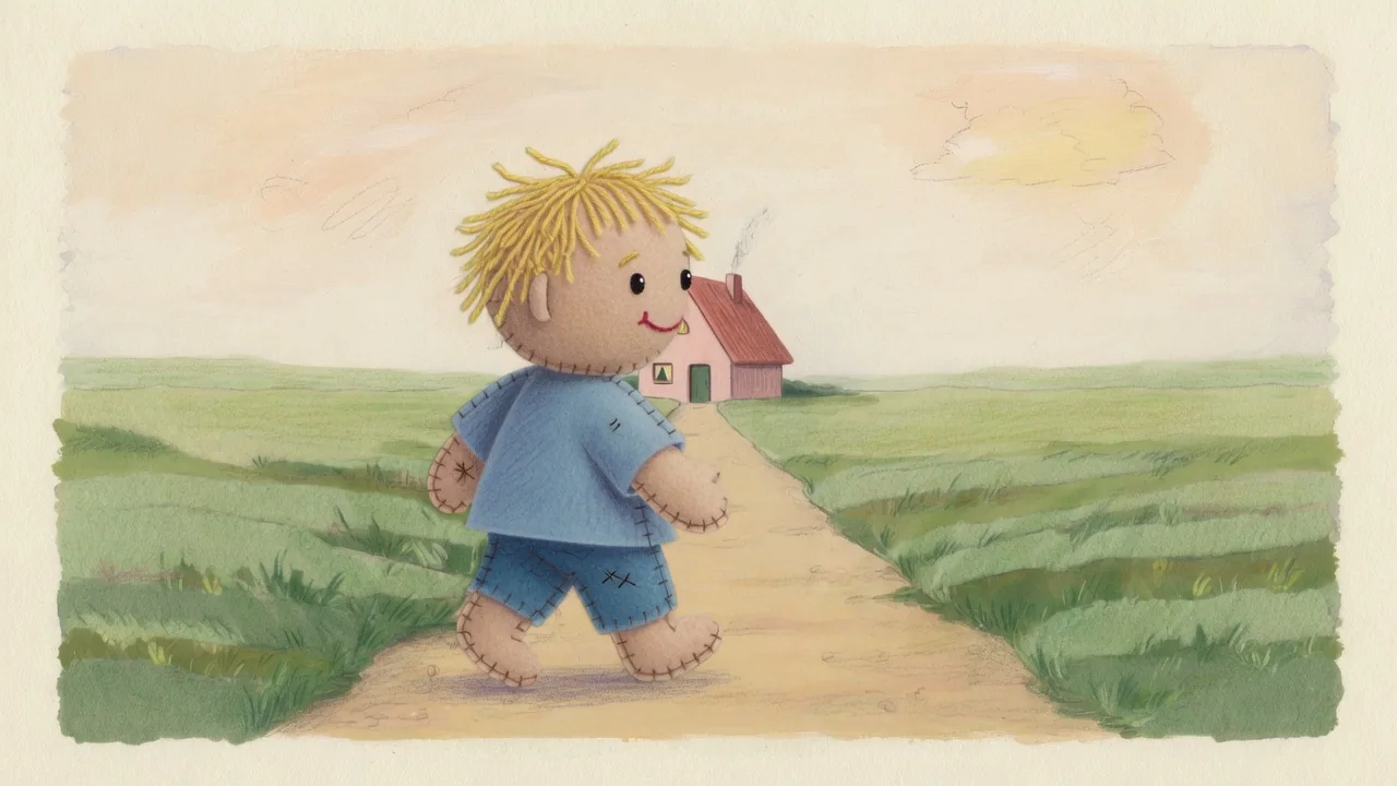A little boy walks along the village lane.