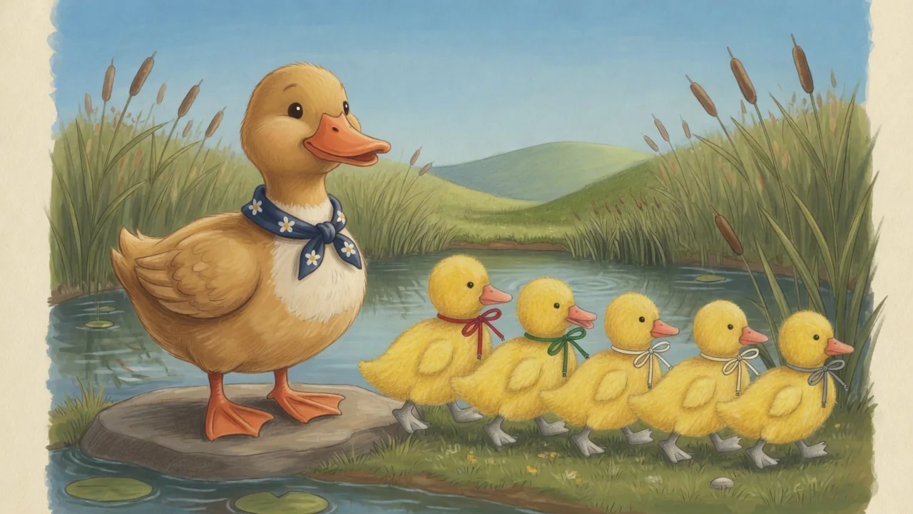 5 little ducks beside Mother Duck.