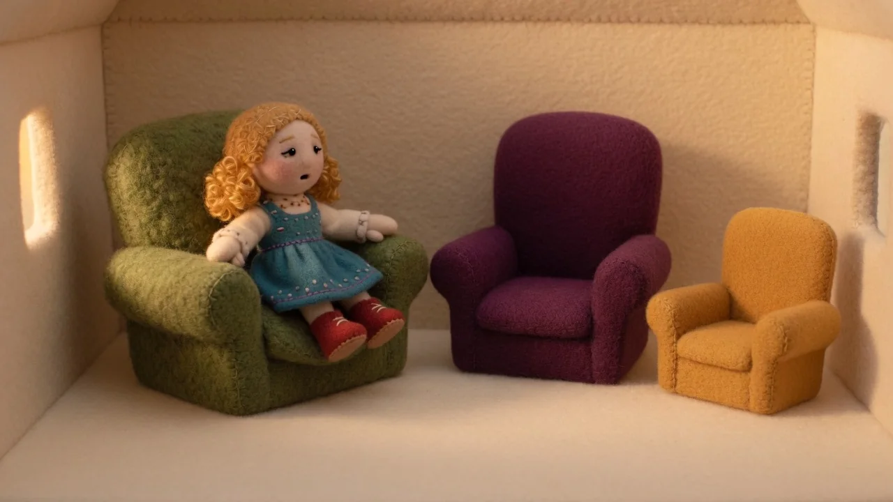 Goldilocks sits in the large green chair.