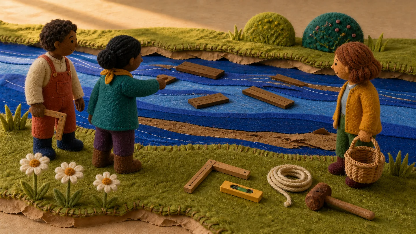 Water washes the wood and clay bridge away.
