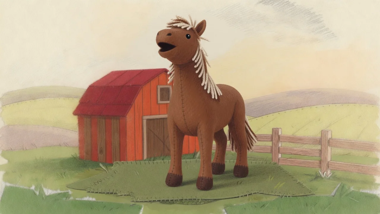 A felt horse on Old MacDonald’s farm.