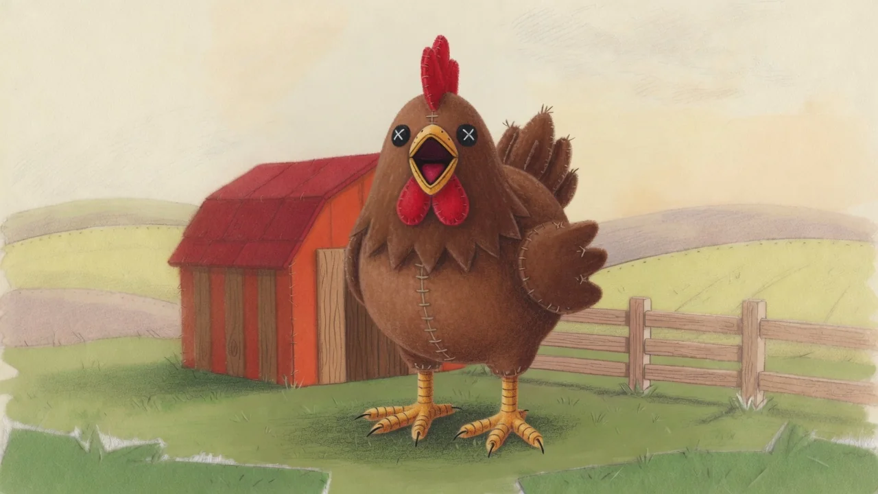 A felt hen on Old MacDonald’s farm.