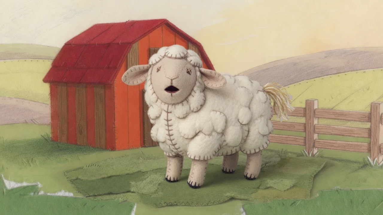 A felt sheep on Old MacDonald’s farm.