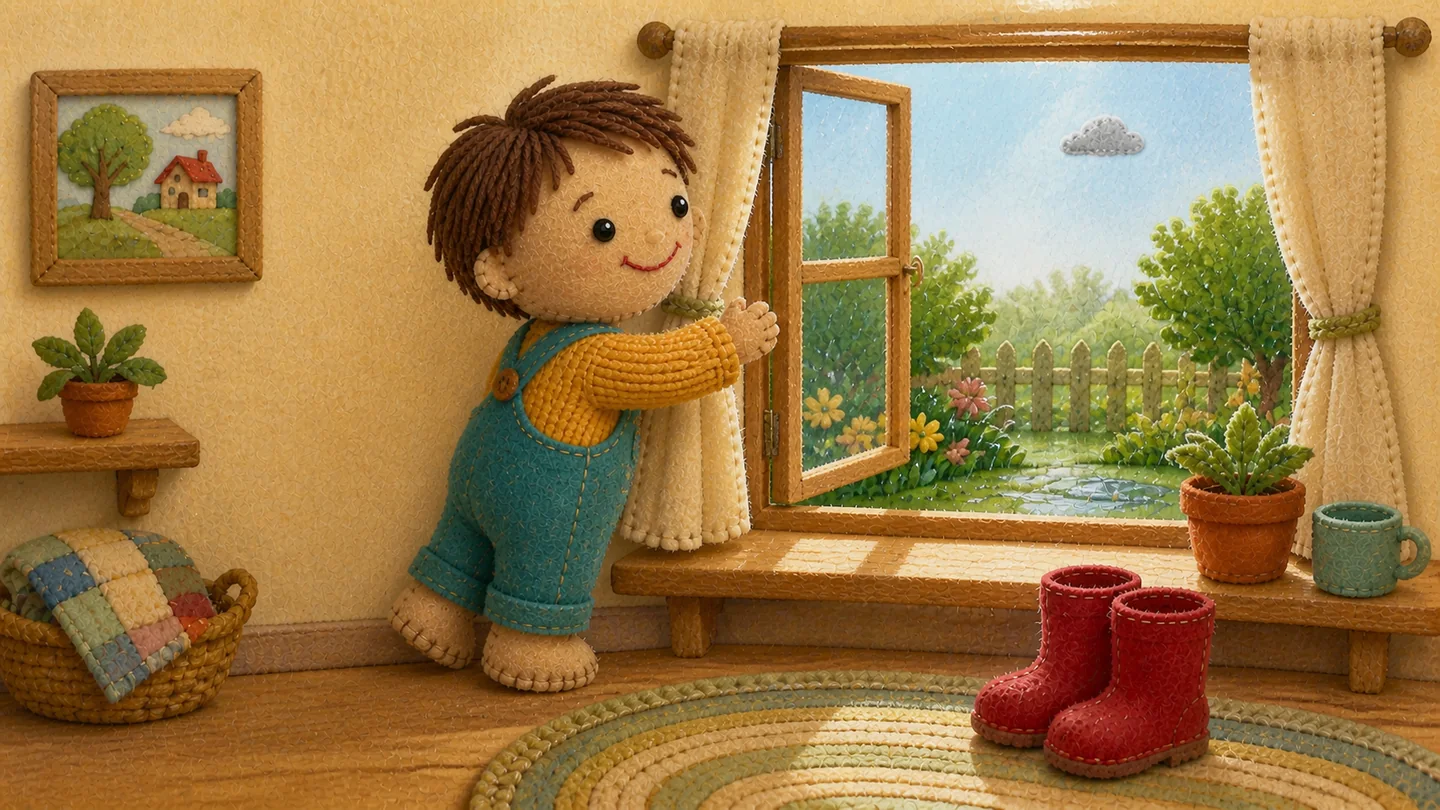 Arthur looks through an open window as the weather clears.