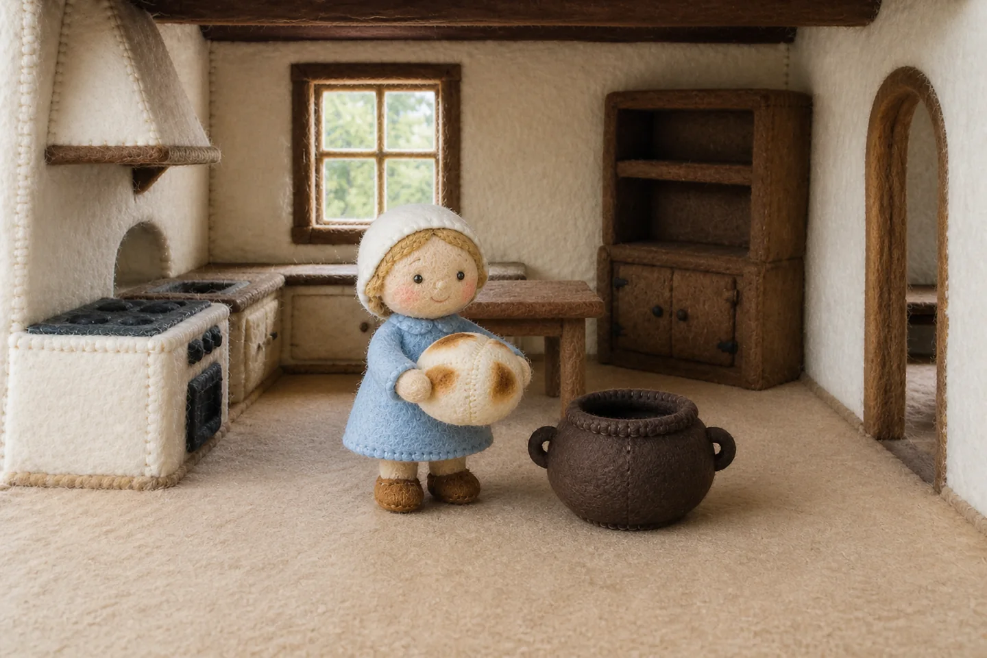 A neighbour brings bread to share beside the pot.
