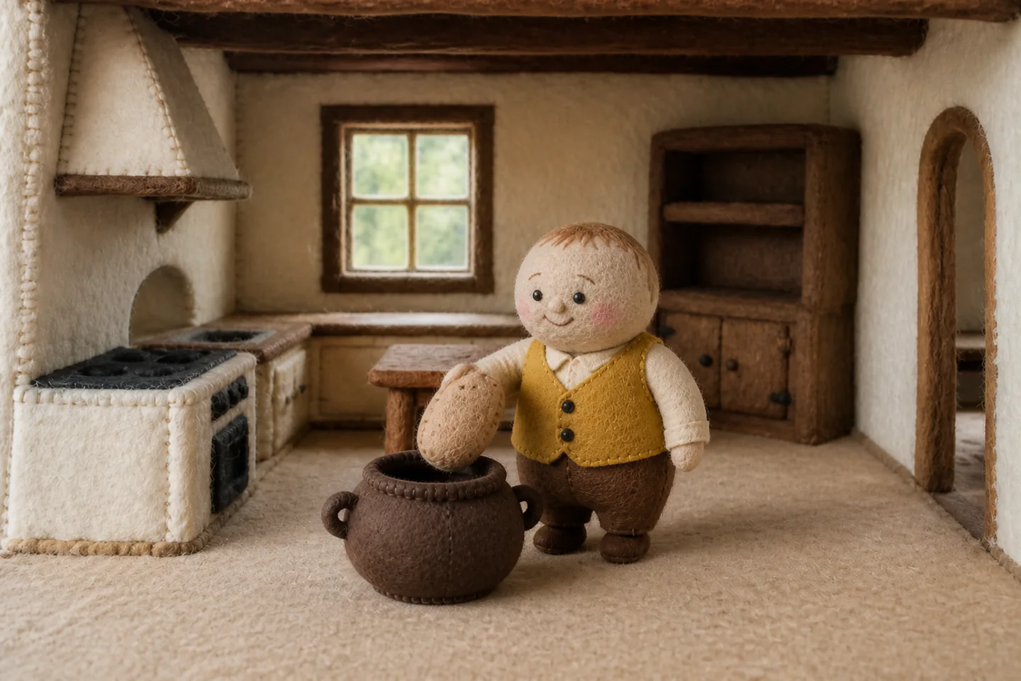 A neighbour holds a potato over the pot.