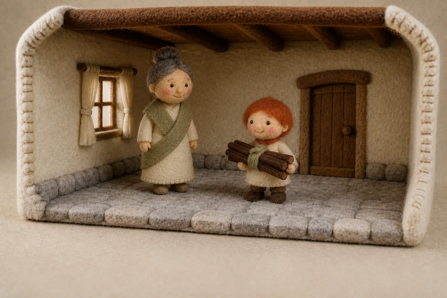 A child holds the unbroken bundle while the parent watches.