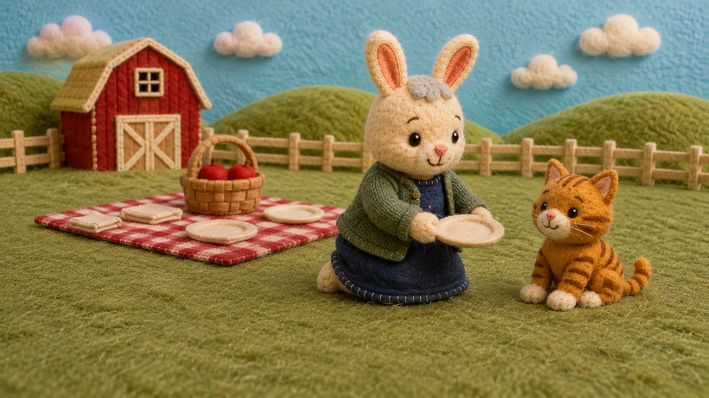 The caregiver holds a plate beside the ginger cat.