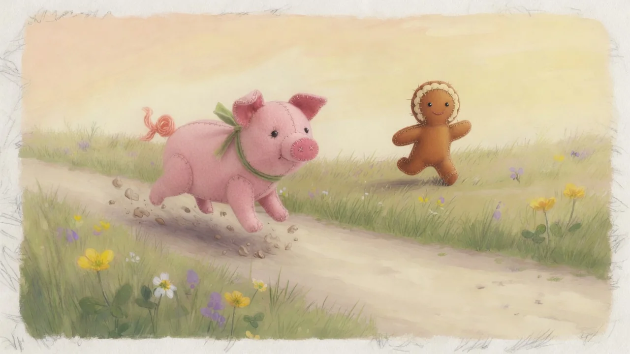 Pig chases the gingerbread boy.