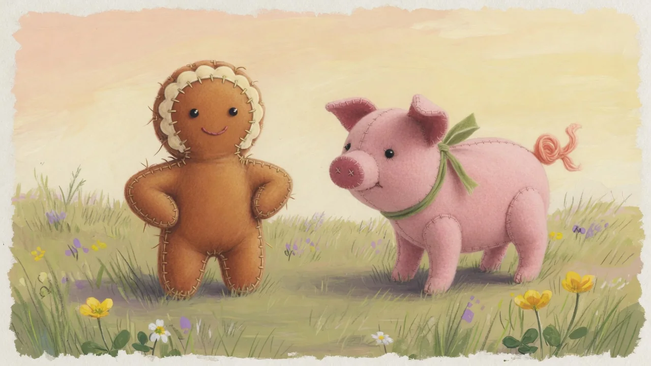 The gingerbread boy calls out to Pig.