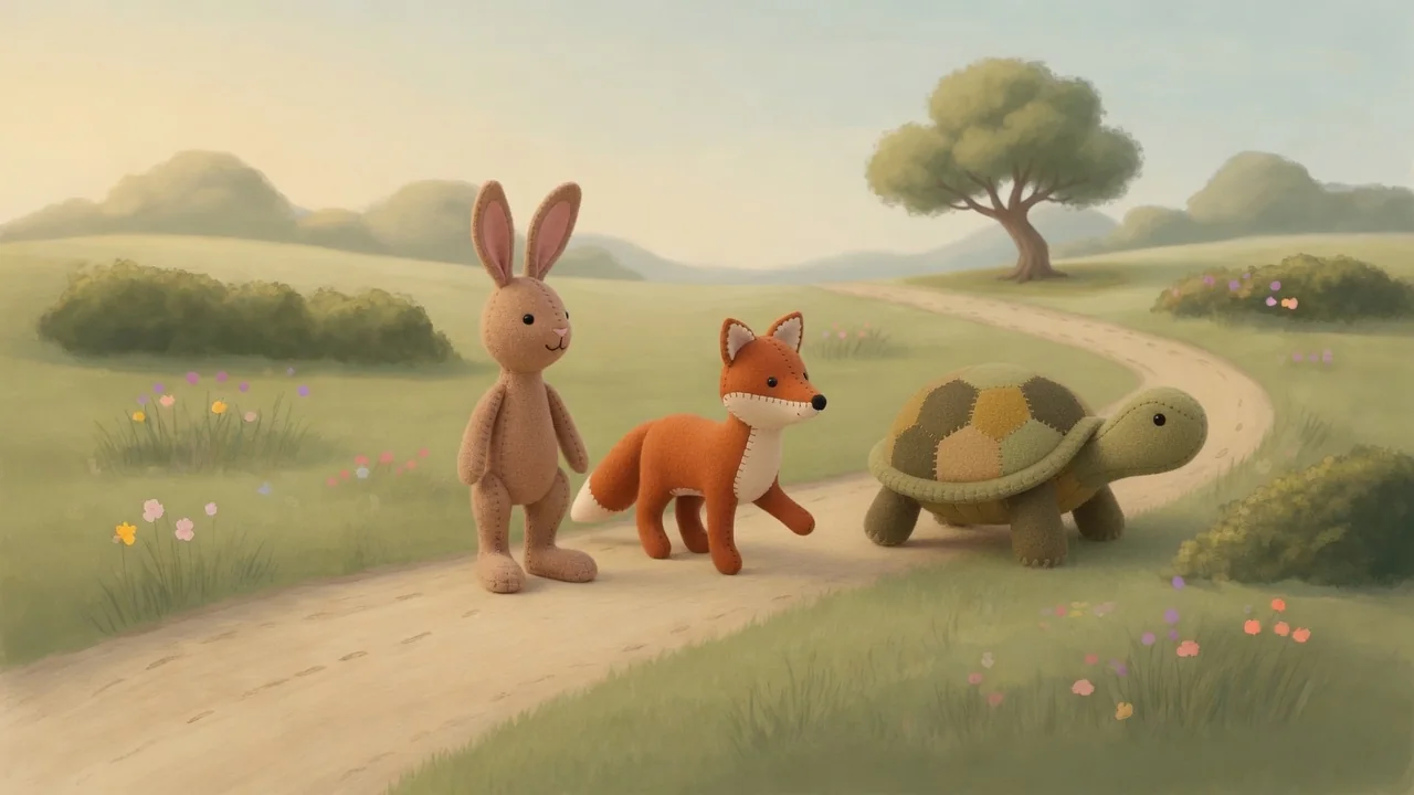 Fox stands with the two racers beside the meadow course.