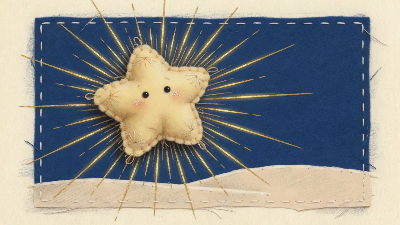 A bright star shines high in the night sky.